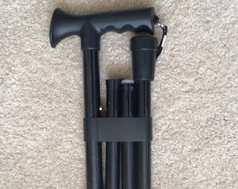 Folding Adjustable Cane- Soft Touch Handle w Black Shaft