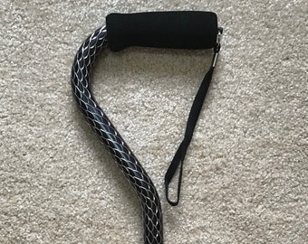 Adjustable Offset Black and Silver Etched Cane