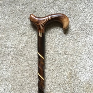 Hand-Grooved Spiral Cane with Derby Handle