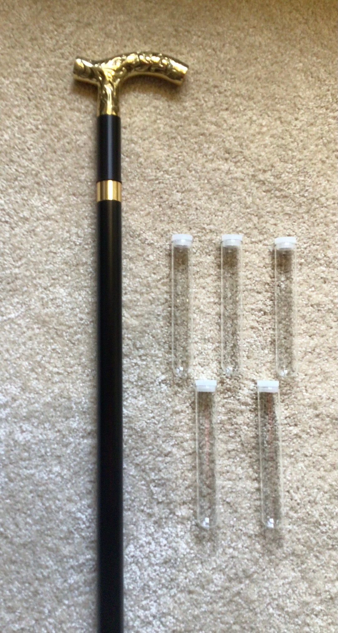 Brandy Bottle Flask Cane W Brass Derby Handle Etsy