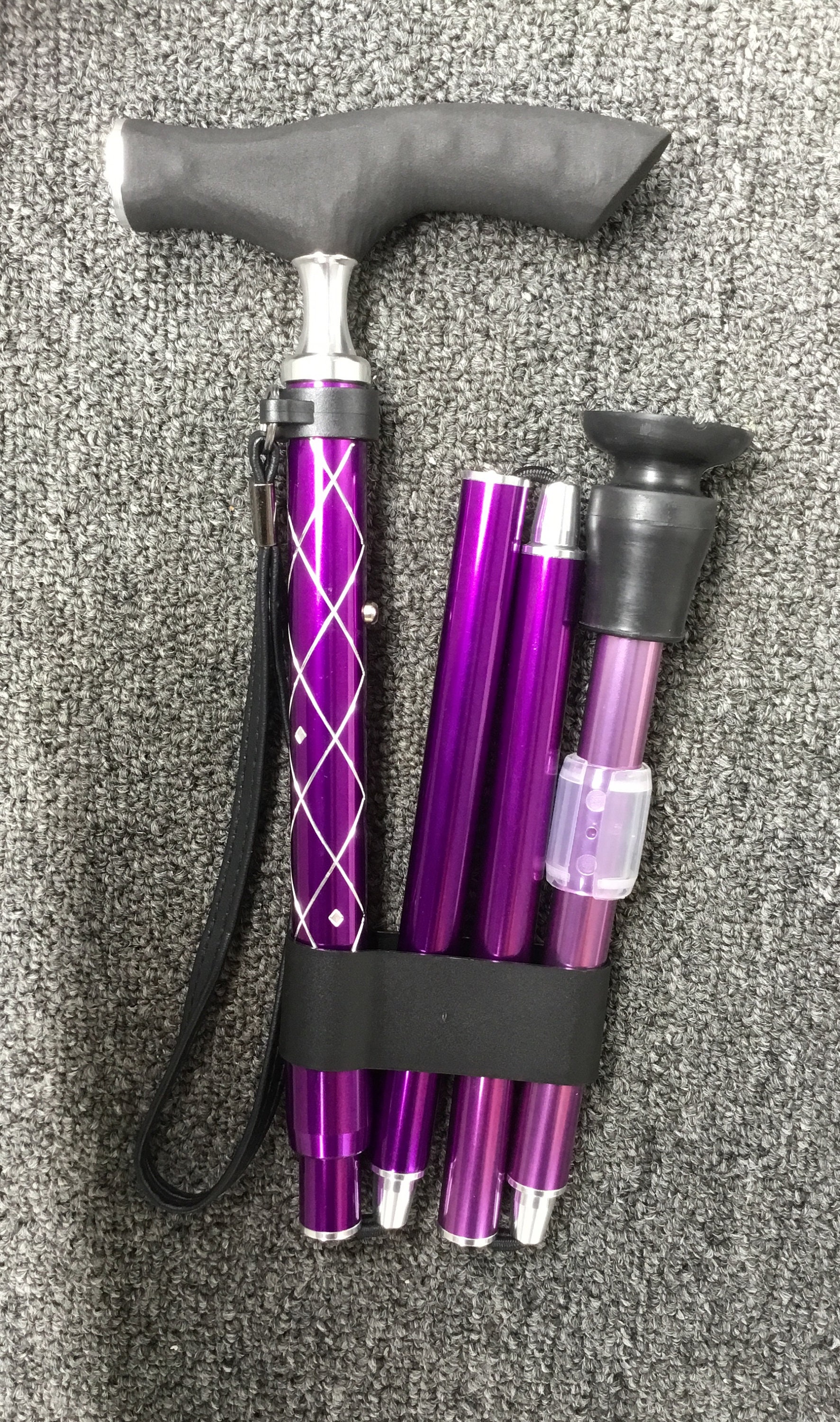 Folding Adjustable Purple Cane with Silver Adornment and ...