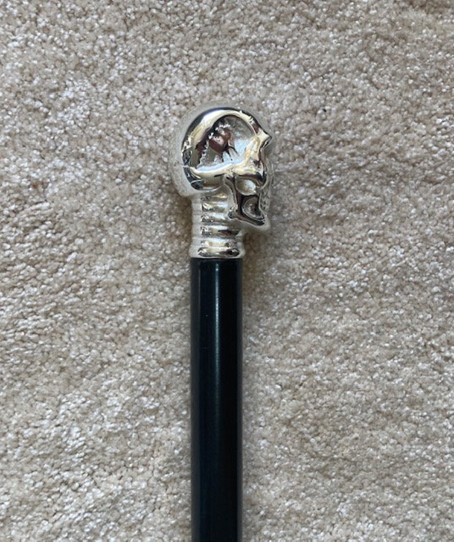 Skull Cane With Chrome Finish Brass Handle Etsy