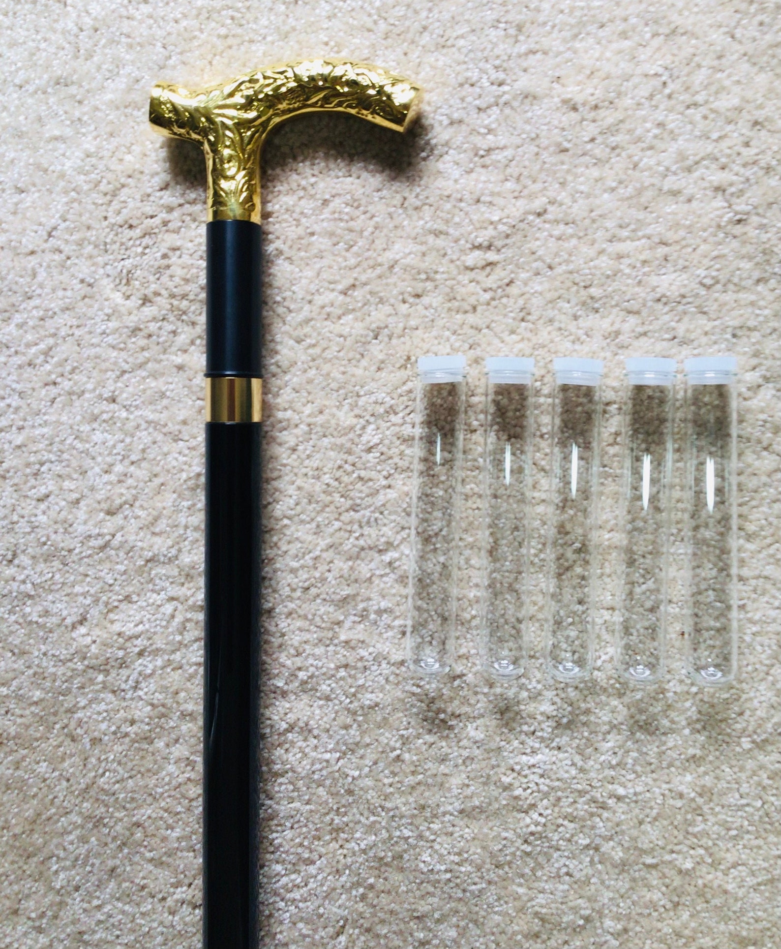 Brandy Bottle Flask Cane w Brass Handle Etsy