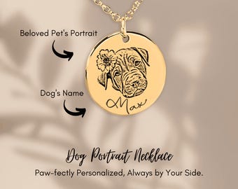 Custom Pet Portrait Necklace – Personalized Dog Photo Pendant, Engraved Pet Memorial Jewelry, Gift for Pet Lovers