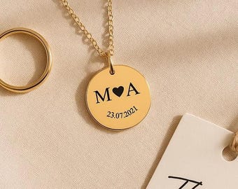 Personalized Initials Love Necklace Custom Date Anniversary Pendant Gift for Her Anniversary Jewelry Engraved Couple Gift Idea Romantic