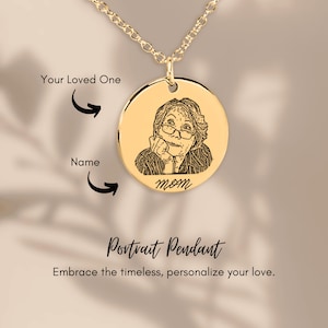 Custom Portrait Necklace – Personalized Engraved Photo Pendant, Memorial Jewelry Gift, Custom Face Outline Necklace for Her