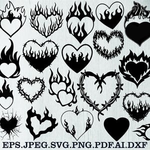 Flammen-Herzen-Svg-Bundle, Herz-Svg-Bundle, Feuer-Herzen-Svg-Bundle, Flammen-Herz-Clipart, Flammenherz-Schnittdateien für den Circut, Flammenherz-Vektorgrafik