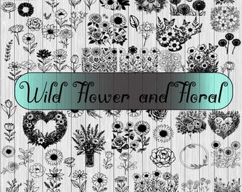 Wildflower SVG Bundle, SVG Cut Files for Cricut, Home Decor, PNG ,Coquette Aesthetic Flower Sketch Silhouett, wildflower line art svg,Floral