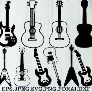 Gitaar SVG-bundel, gitaar png-bundel, gitaar clipart, gitaar gesneden bestand voor circuit, gitaar silhouet, gitaar vector, gitaar notitie SVG, png, dxf
