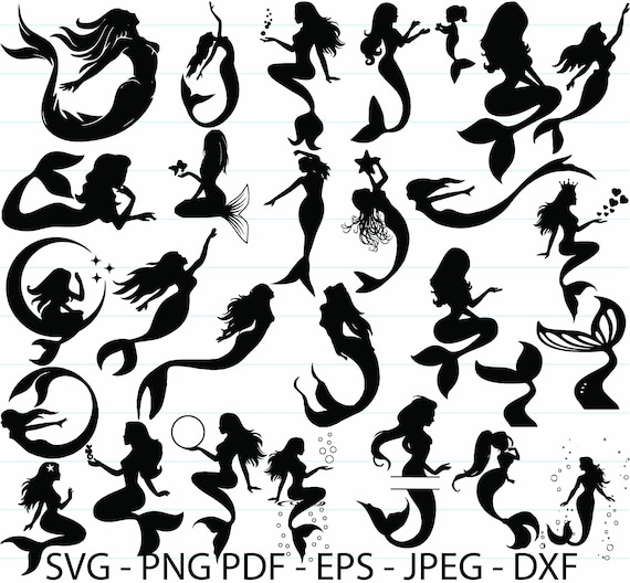 Mermaid Svg Bundle, Mermaid Clipart, Mermaid SIlhouette, Mermaid Cut File For Circut, Mermaid Vector, Princess Svg, Ariel Clipart, Ariel Svg