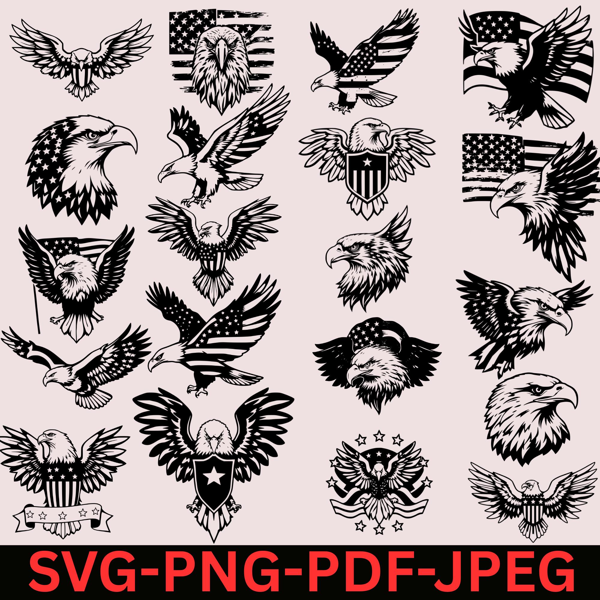 Patriotic Eagle USA Flag SVG Bundle, American Bald Eagle Design ...
