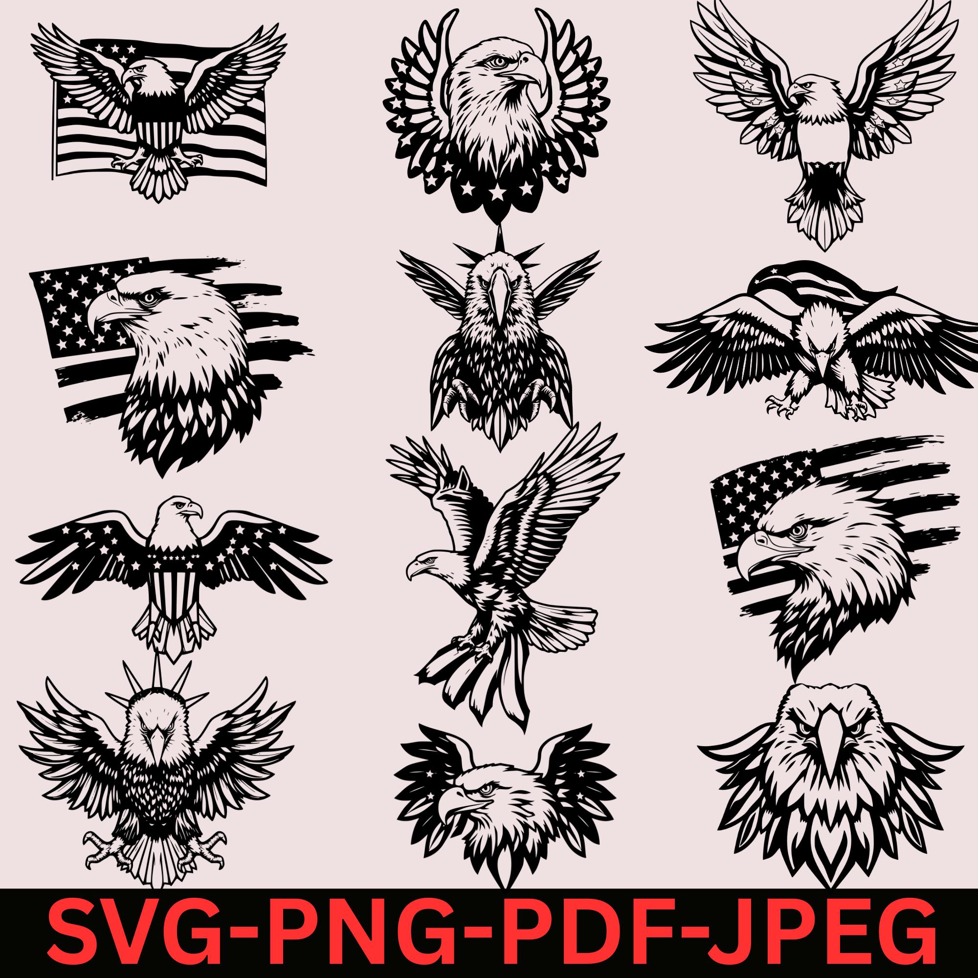 Patriotic Eagle USA Flag SVG Bundle, American Bald Eagle Design ...