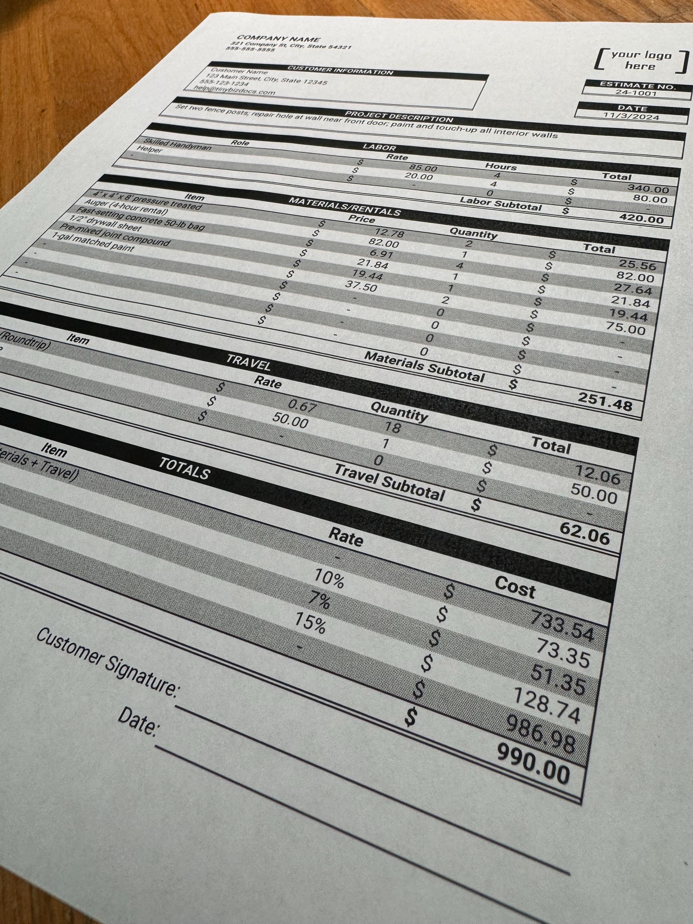 Service Estimate Spreadsheet - Customizable Quote Template (google ...