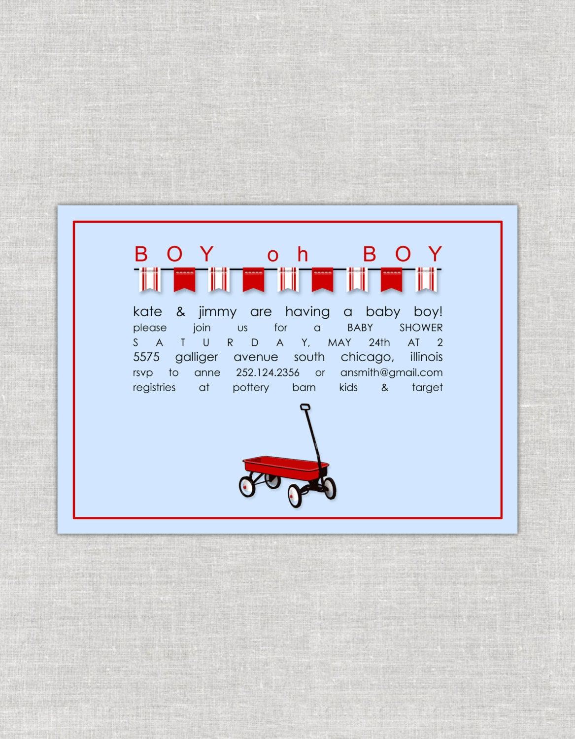 Little Red Wagon Baby Shower Invitation Radio Flyer Shower Etsy