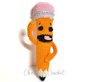 Handmade Crochet Amigurumi Pencil doll with bendable arms (Orange)