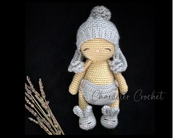 Handmade Crochet Amigurumi Bunny Baby Doll (Gray)