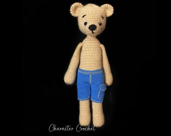 Hand Made Crochet Bear with Shorts, Amigurumi