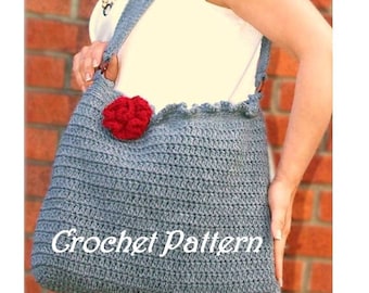 Oversized Crochet Ruffle tote bag with flower, crochet pattern, crochet bag, automatic download