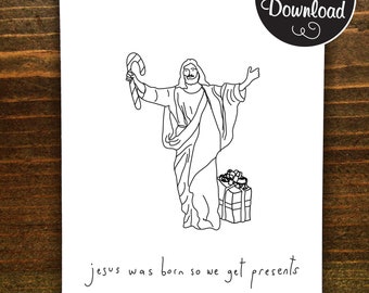 Jesus = Presents! Printable Christmas Card.Cute Printable Christmas card.Downloadable Christmas card.Digital Christmas Card.Instant Download