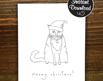 Meowy Christmas.Printable Christmas Card.Funny Printable Christmas card.Downloadable Christmas card.Digital Christmas.Instant Download.Cat
