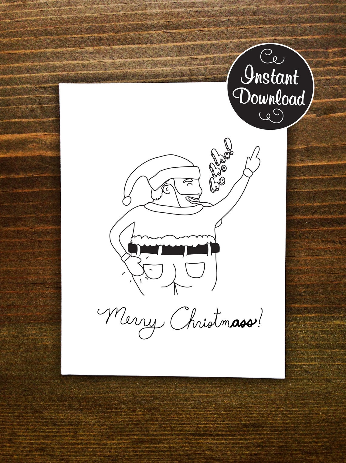 Merry ChristmASS Printable Christmas Card Cute Printable Etsy