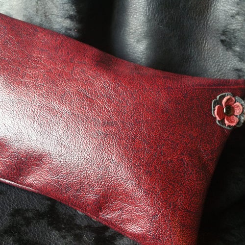 Upcycled selling Red Leather Clutch, Red and Black Flower Detail, Handbag, Purse, Evening Bag, Leather Flower Applique