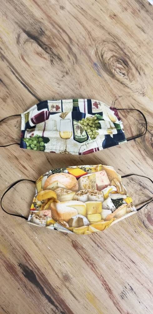 Wine & Cheese Face Mask, Washable Reusable  Cotton, Filter Pocket by …