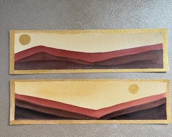 Handgemalte Aquarell Landschaft Lesezeichen - Wüste Berge. 2er Set.