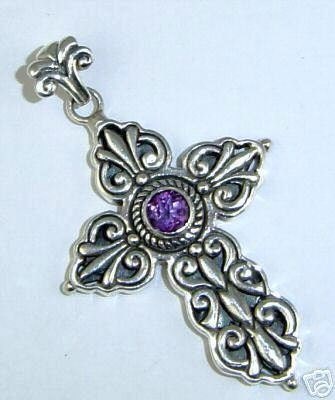 Large Thick Cross Pendant Amethyst Sterling Silver most ornate | Etsy