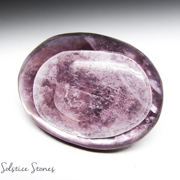 Lovely Gem LEPIDOLITE Crystal, Small Oval Palm Stone, High Quality, Purple Lithium Mica Specimen || Ethically Sourced || solsticestones.com