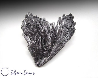 Natural BLACK KYANITE Heart-Shaped Crystal || Ethically-Sourced || Healing Crystal, Mineral Specimen, Rough Raw Stone, Silver Fan Cluster