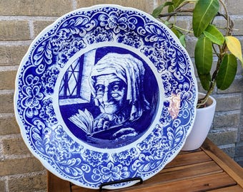Vintage Delft Blue Teller – Holländer Frau lesend, Boch Belgien