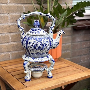 Vintage Boch Amsterdam Delft Blue Ceramic Tea Set – Teapot, Stand, Warmer