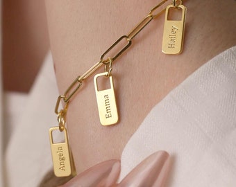 Sterling Silver Custom Name Bar Bracelet: Personalized Paperclip Chain