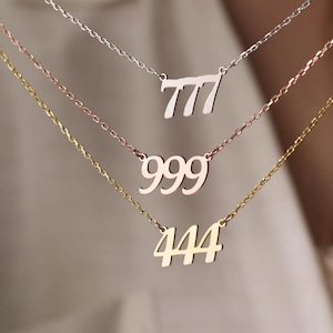 14K Gold Angel Number Necklace, Personalized Number Necklace, 111, 222, 333, 444, 555, 666, 777, 888 999, Mothers Day Gift, Christmas Gift
