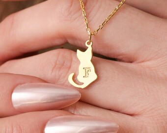 Personalized Cat Initial Necklace, Pet Lover Gift, Custom Cute Kitty Necklace, Cat Lover's Jewelry, Pet Memorial Gift, Exquisite Necklace