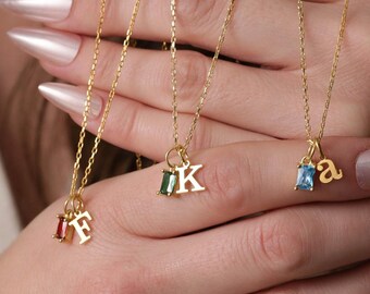 Minimalist Initial Necklace with Birthstone, Birthstone necklace, Personalized Necklace, Letter necklace, Christmas Gift, Anniversary Gift