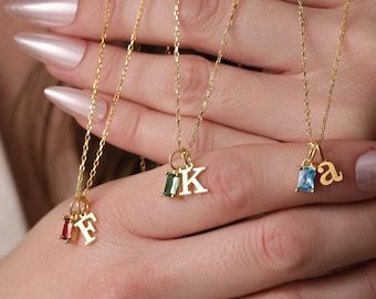 Letter Necklace with Birthstone • Personalized Letter Necklace • Initial Necklace • Gifts for Her • Minimalist • Gifts for Mom • Bridesmaid
