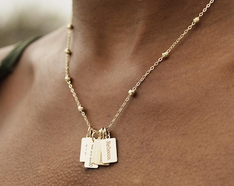 Mini Bar Necklace, Engraved Bar Necklace, Mini Tags Necklace, Personalized Gift for Her, Bar Initial Necklace, Engraved Tag Pendant