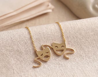 Theater Mask Necklace, Comedy Tragedy Drama Mask Jewelry, Art Lover Gift, Gift for Actress Daughter, Drama Club Bulk Gift, Gift for Her