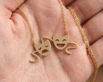 925 Sterling Silver Comedy and Tragedy Theater Mask, Necklace for Drama Lovers, Graduation Gift, Drama Club,  Art Lovers Gift, Team Gifts