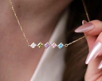 Sterling Silver Family Birthstone Necklace: Personalized Mother's Jewelry