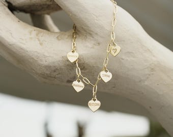 Personalized Heart Bracelet, Custom Name & Date, Family Jewelry, Engraved Letter Bracelet, Mother's Bracelet, Gift for Grandma, Wife Gift