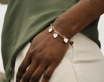 Personalized Heart Bracelet, Custom Name & Date, Family Jewelry, Engraved Letter Bracelet, Mother's Bracelet, Gift for Grandma, Wife Gift