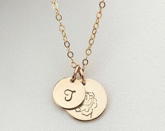 Personalised Gold Birth Flower necklace - birthday jewellery