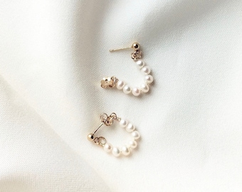 Beaded Pearl huggy earrings