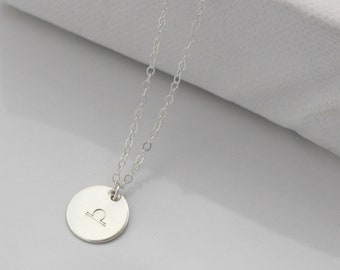 Silver Zodiac necklace - star sign disc pendant - choose your symbol