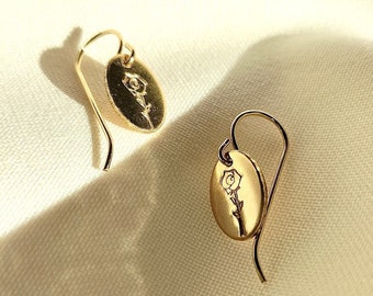 Gold Flower earrings with oval discs - made from gold fill