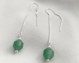 Green Aventurine Silver ear threader earrings