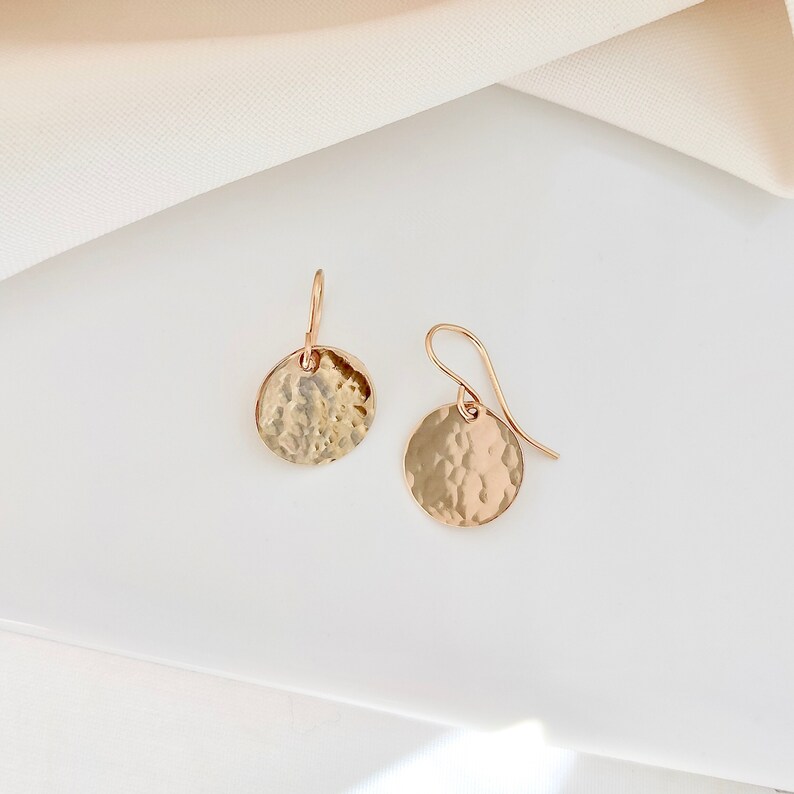 Hammered Gold Disc earrings - dainty danglys